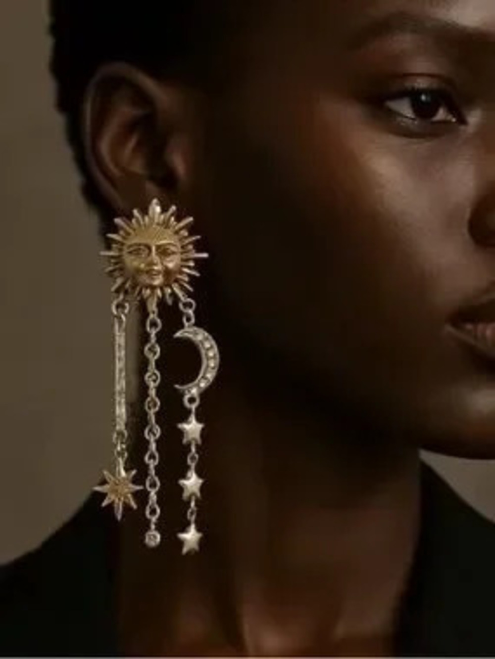Gold Sun & Moon Pearl-Accented Drop Earrings